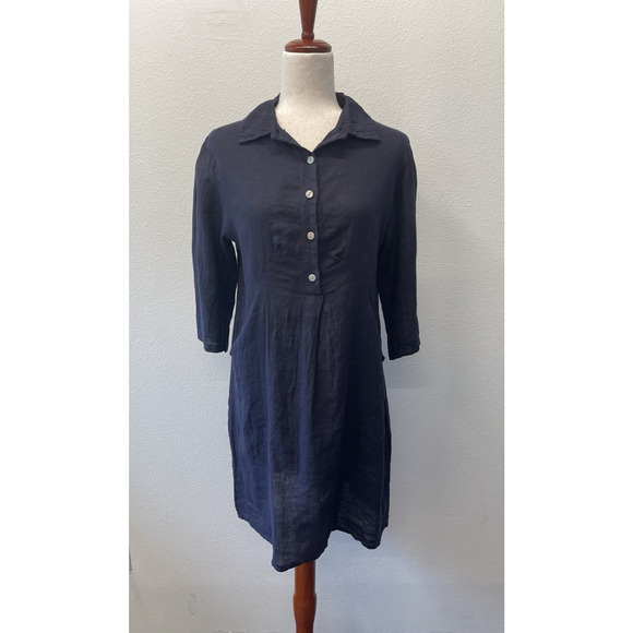 Elena Baldi Dresses & Skirts - Elena Baldi 100% Linen Shirt Dress Womens Size S Blue Beachy Coastal Minimalist